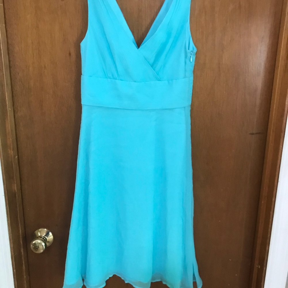 J. Crew Turquoise VNeck Dress 100% Silk 0P Petite - Picture 3 of 5